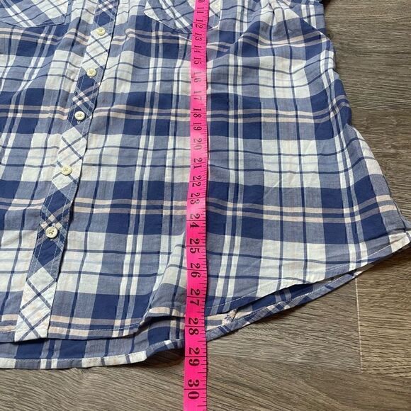 Torrid Camp Shirt Plaid Blue Roll Tab Sleeve Plus Size 2 Cotton Casual - Picture 7 of 8